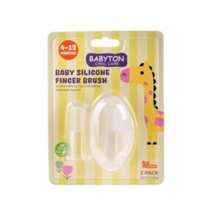 Dual-sided baby finger toothbrush made of soft, baby-safe silicone gently cleans teeth and massages sensitive gums promoting early oral hygiene.
