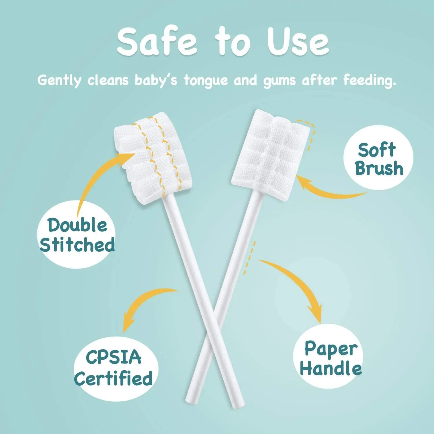 This image shows a pack of 30 disposable baby tongue cleaners, individually wrapped for sterile infant oral care.