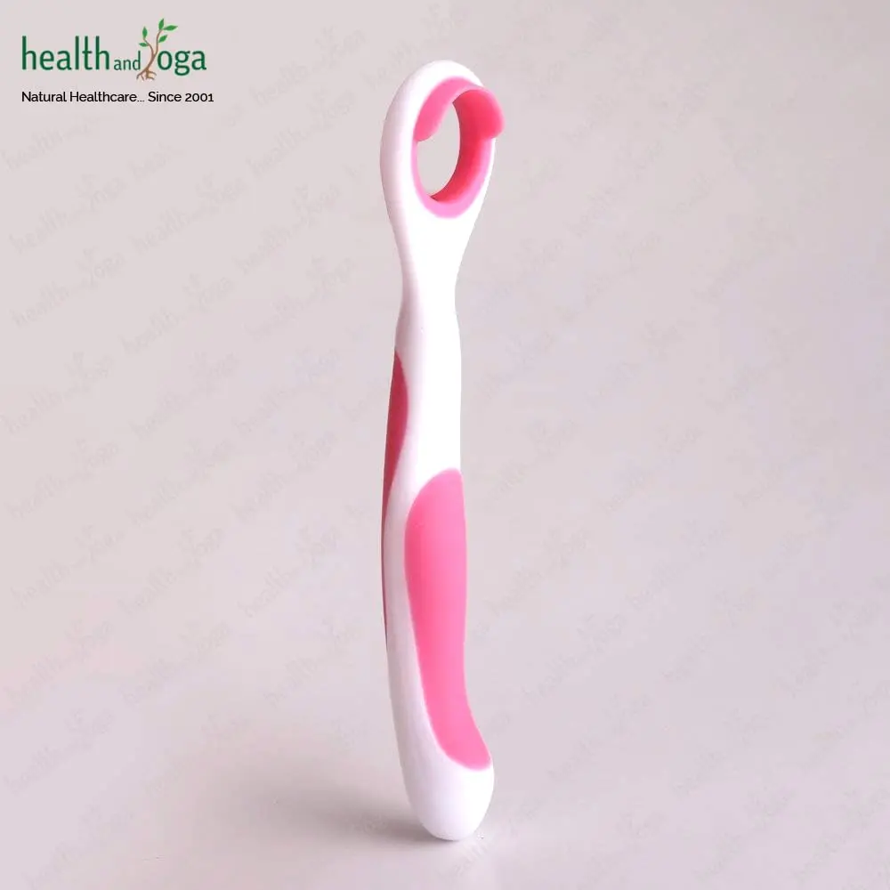 A HealthAndYoga baby tongue cleaner with a soft circle ring gently cleans a baby's tongue, removing milk residues for maintaining optimal oral hygiene.