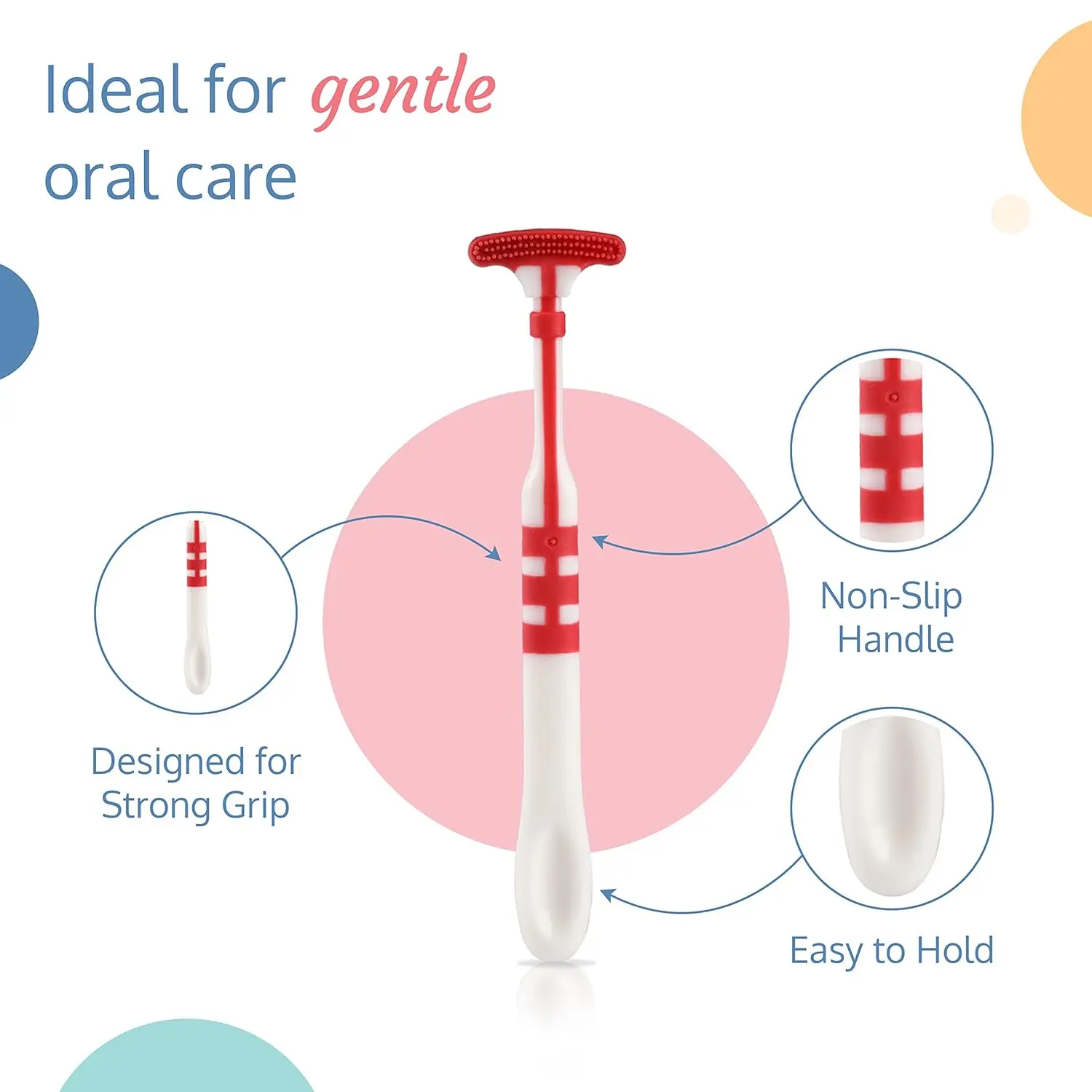 A multicoloured Luv Lap baby tongue cleaner brush with an easy-to-hold handle to help develop healthy oral care training for kids 18 months and older, featuring a soft rubber scraper for effectively cleaning the tongue and removing food debris.