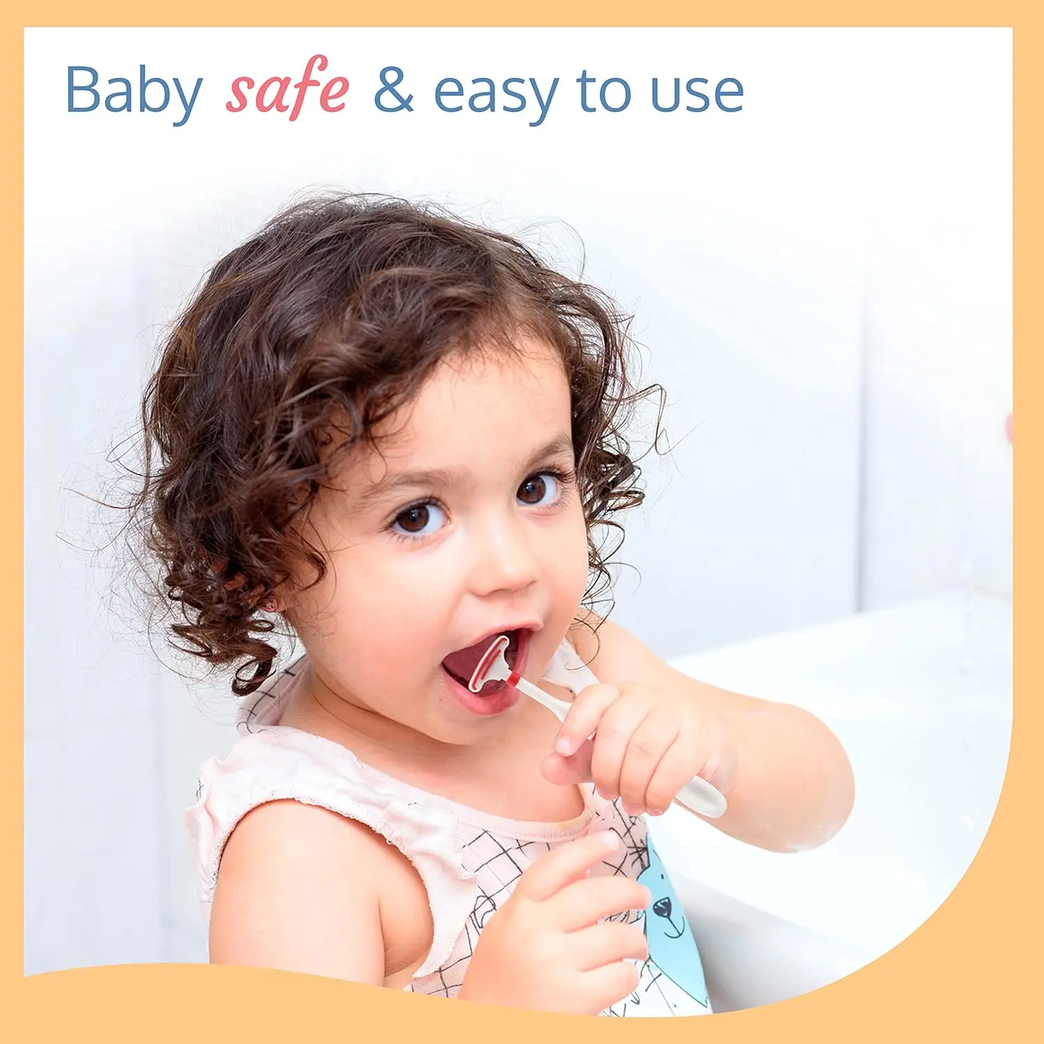 A multicoloured Luv Lap baby tongue cleaner brush with an easy-to-hold handle to help develop healthy oral care training for kids 18 months and older, featuring a soft rubber scraper for effectively cleaning the tongue and removing food debris.