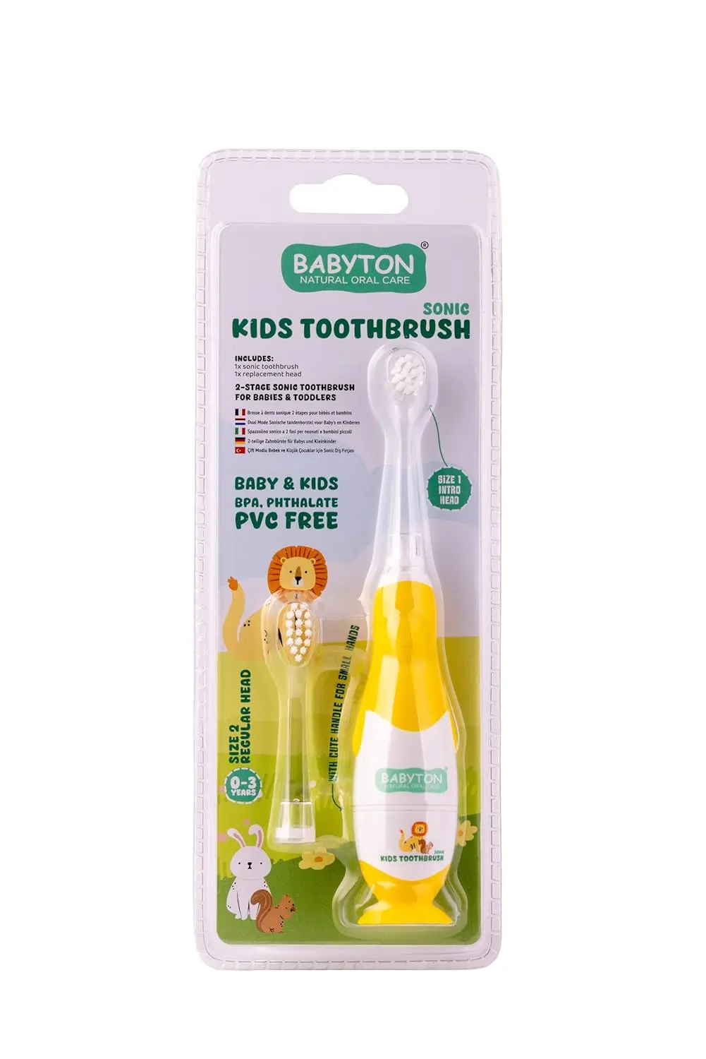 This sonic baby toothbrush with LED light and replacement head is designed for toddlers 0-3 years, featuring extra soft bristles and a food-grade silicone handle for safe and effective teeth cleaning.