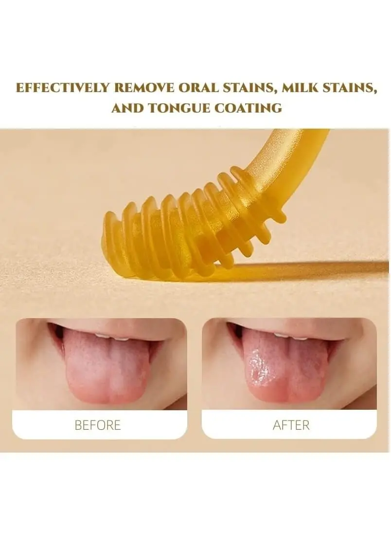 This baby toothbrush and tongue cleaner set includes a soft silicone toothbrush, tongue brush, and travel case for gentle oral care for infants 0-18 months.