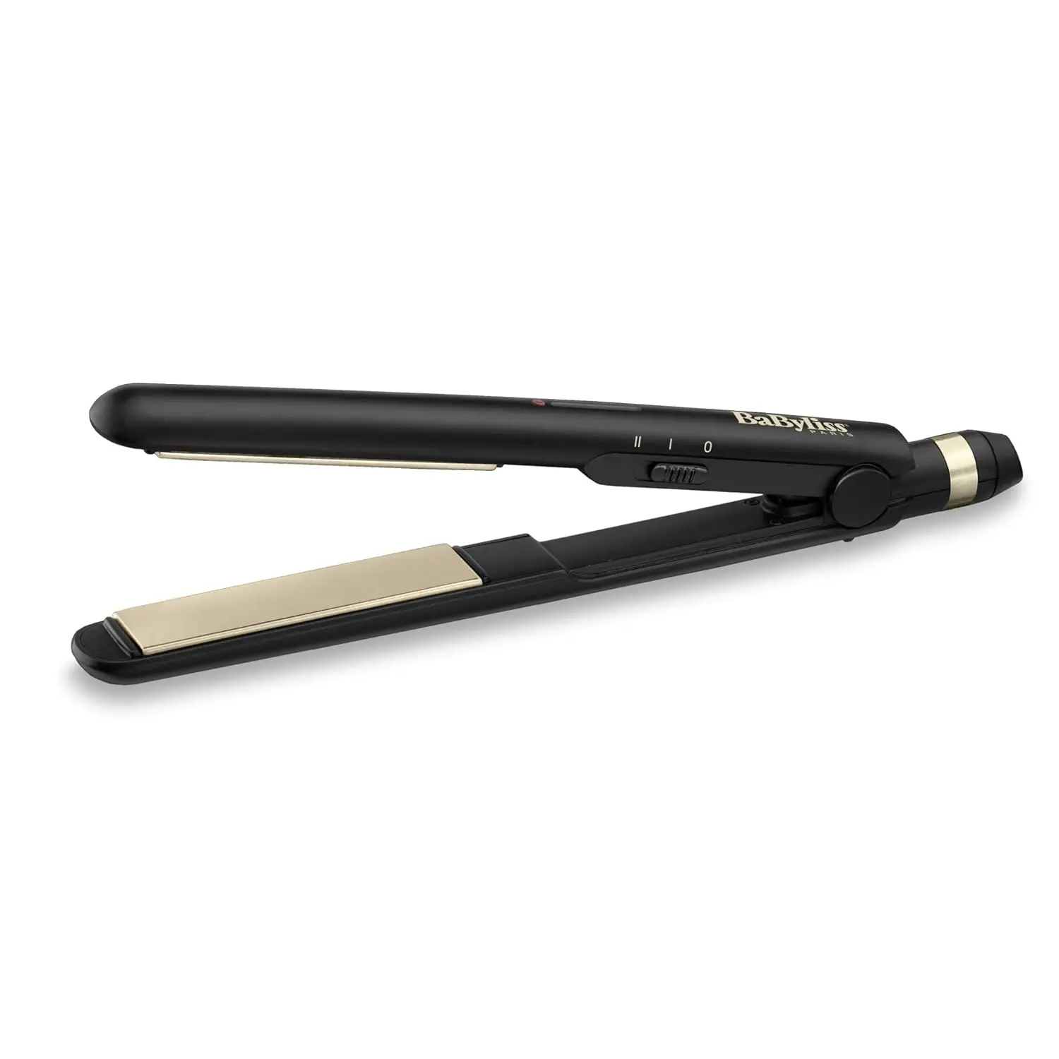 Black BaByliss ST089SDE hair straightener with grey ceramic plates, heats up in 30 seconds and offers multiple temperature settings up to 230°C for salon-quality results.