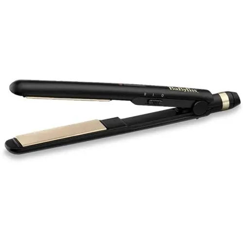 Black BaByliss ST089SDE hair straightener with grey ceramic plates, heats up in 30 seconds and offers multiple temperature settings up to 230°C for salon-quality results.