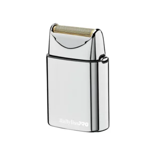Silver BaBylissPRO cordless foil shaver with a single, hypoallergenic gold foil, perfect for close shaves on the face, neck, and hairline.