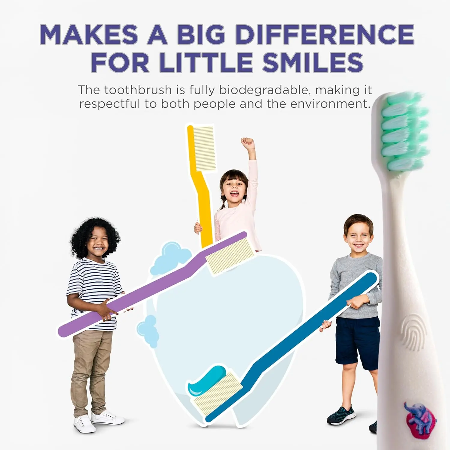 Eco-friendly Babyton bio toothbrush made from biodegradable corn cob with soft, cottony bristles and an ergonomic handle for babies and toddlers.