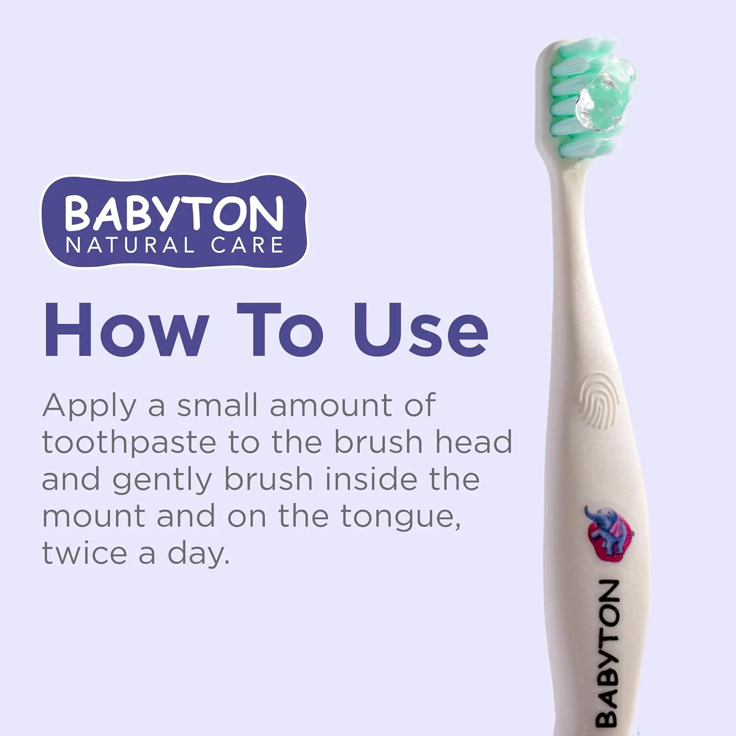 Eco-friendly Babyton bio toothbrush made from biodegradable corn cob with soft, cottony bristles and an ergonomic handle for babies and toddlers.