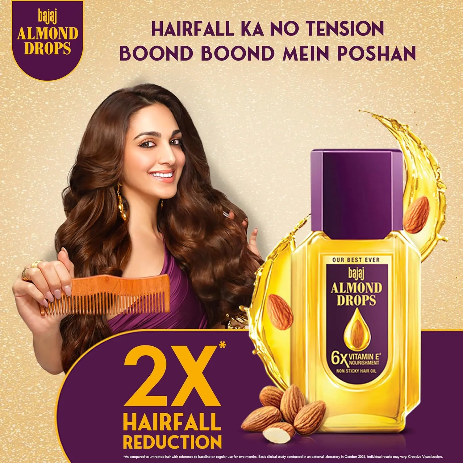 Bajaj Almond Drops hair oil enriched with Vitamin E and almond goodness, strengthens hair, reduces hair fall, and adds natural shine for all hair types.