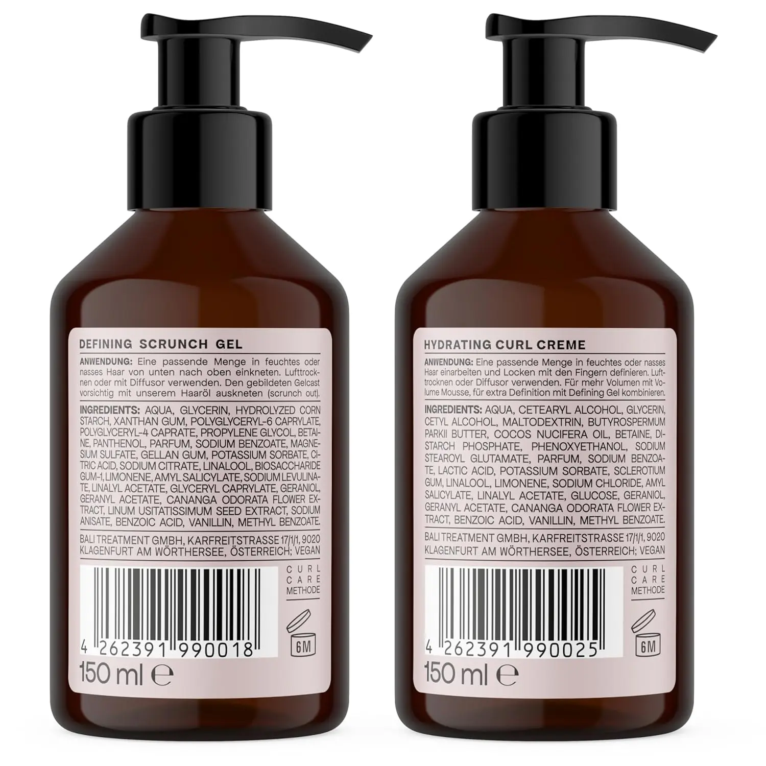 The Bali Curls Curl Defining Set, including hydrating cream and defining gel, provides moisture, definition, and flexible hold for smooth, naturally shiny curls.