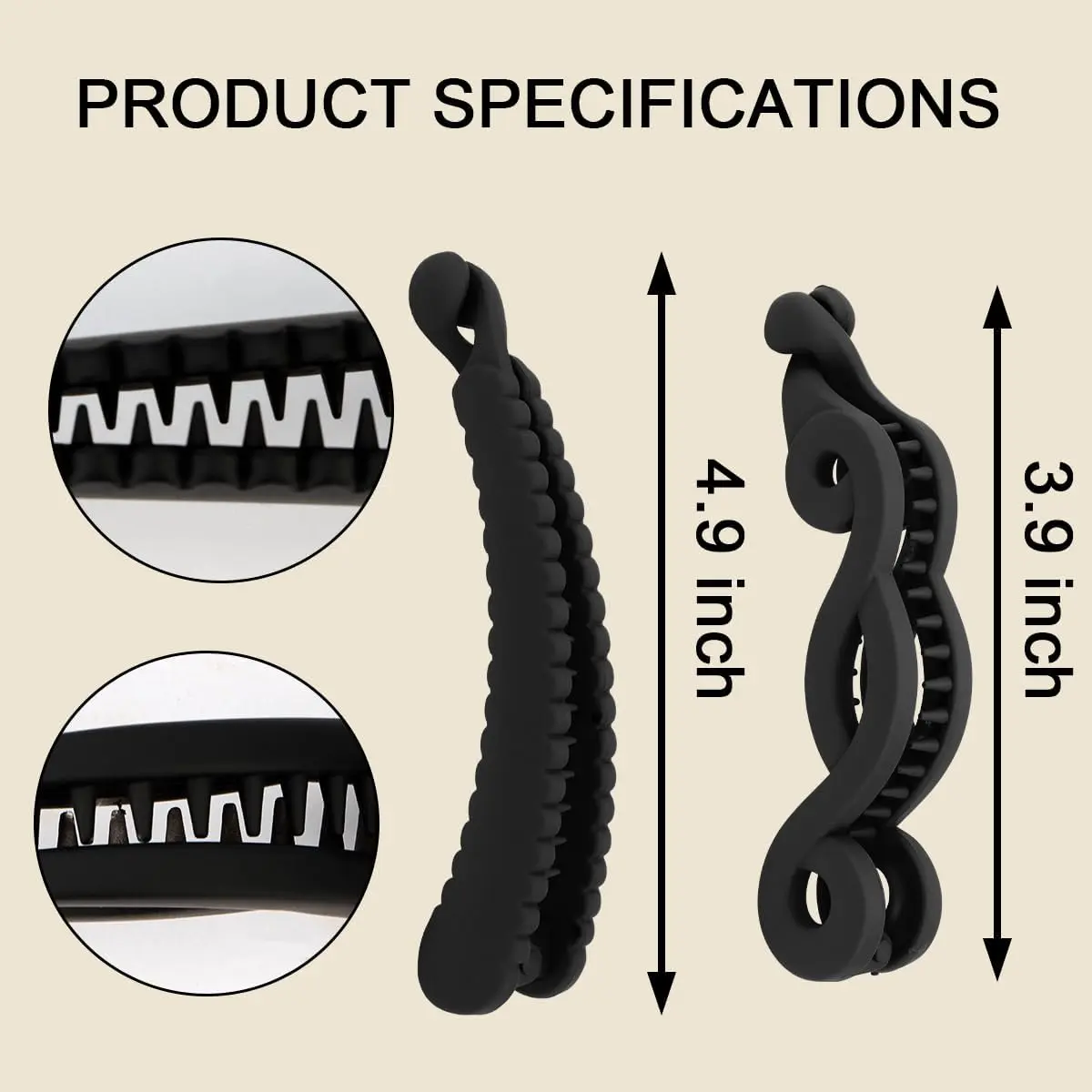 Six banana hair clips in assorted colors and curved styles for creating 80s and 90s-inspired hairstyles, offering a strong hold for ponytails and buns.