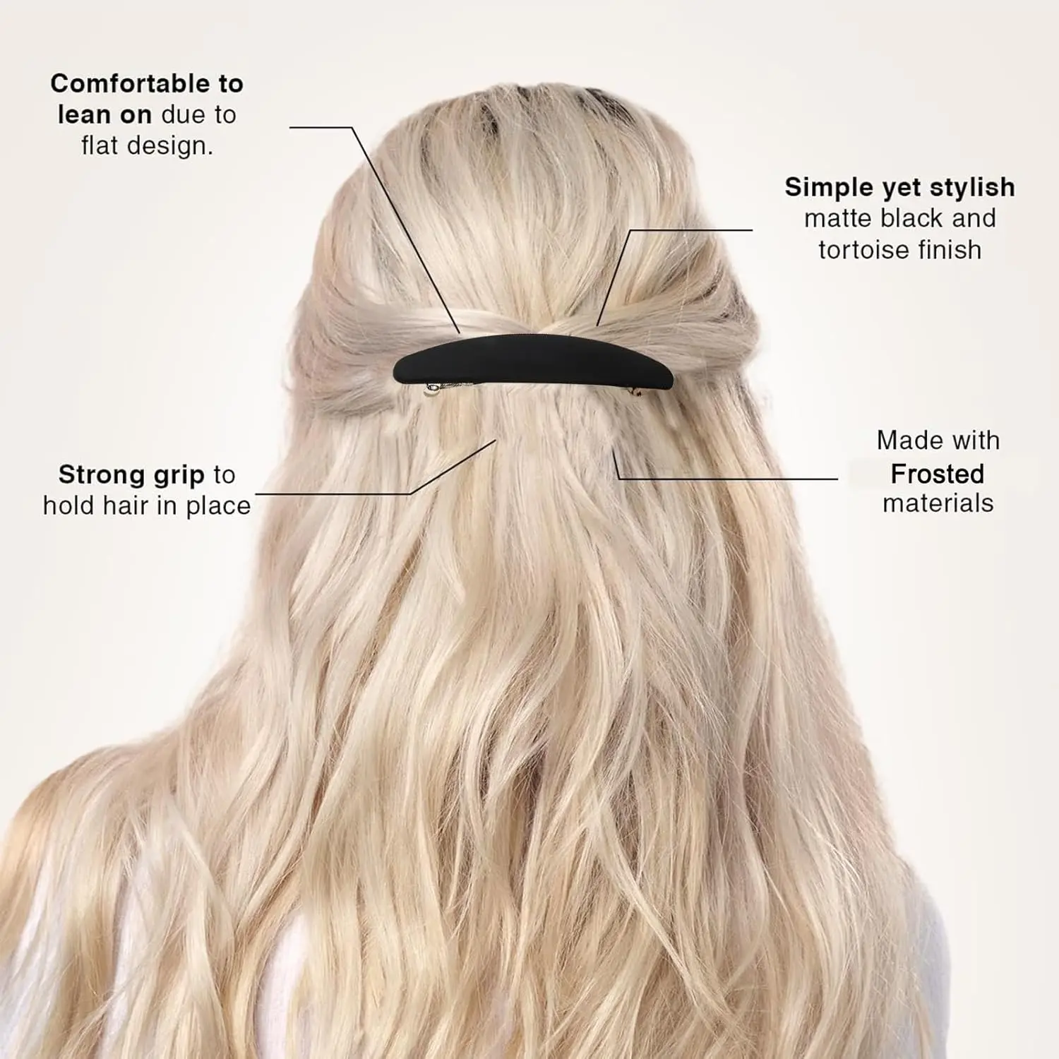 These non-slip banana hair clips in a retro and simple solid color with a unique round shape and frosted matte surface are perfect for creating a half-updo and securely holding thick or thin hair during daily commutes, parties, or night care, while being lightweight and easy to carry.