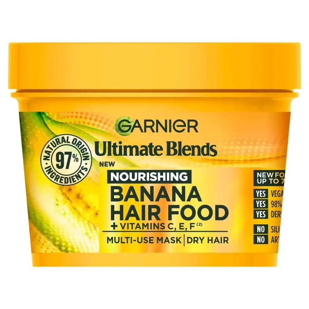 Garnier Ultimate Blends Banana Hair Food 3-in-1 mask deeply nourishes dry hair, reducing breakage and leaving it soft and healthy.