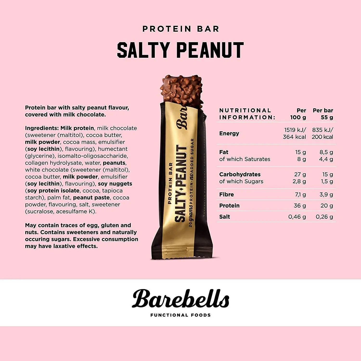 Twelve Barebells Salty Peanut protein bars, each containing 20 grams of protein and no added sugar, offer a delicious and healthy snack alternative.