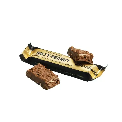 Twelve Barebells Salty Peanut protein bars, each containing 20 grams of protein and no added sugar, offer a delicious and healthy snack alternative.