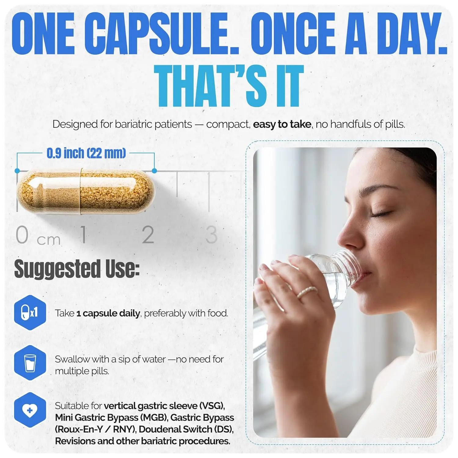 Shiny Leaf bariatric multivitamin with 45mg of iron and methylated B12 and folate, designed for gastric bypass and sleeve gastrectomy patients for maximum absorption and energy.