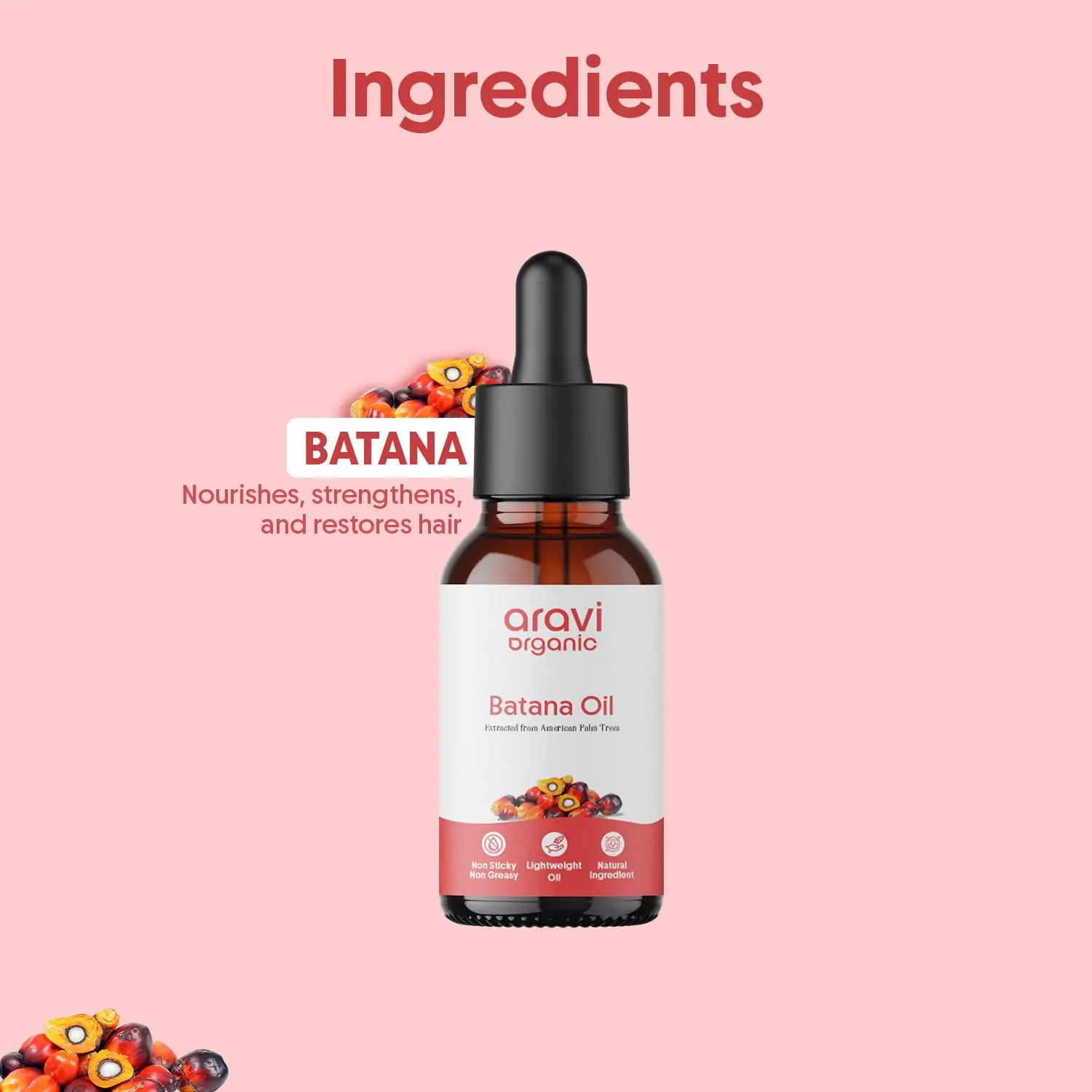 Aravi Organic Batana Hair Oil promotes hair growth, strengthens hair, and repairs damage with 100% pure, natural ingredients derived from the American oil palm nut.