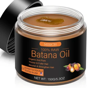 Raw batana oil extracted from American palm tree nuts helps to promote hair growth, moisturizes scalp and repair damaged hair naturally.