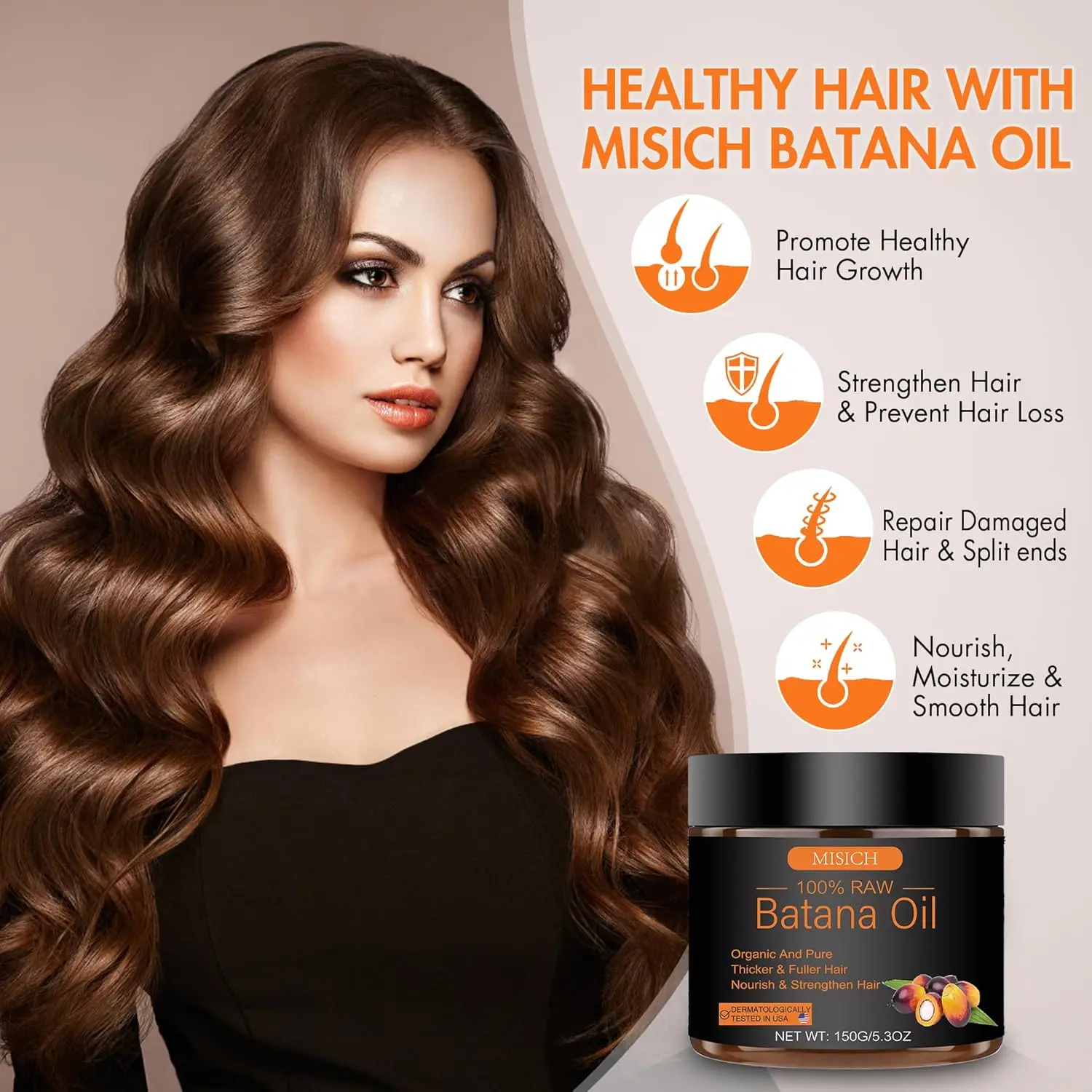 Raw batana oil extracted from American palm tree nuts helps to promote hair growth, moisturizes scalp and repair damaged hair naturally.