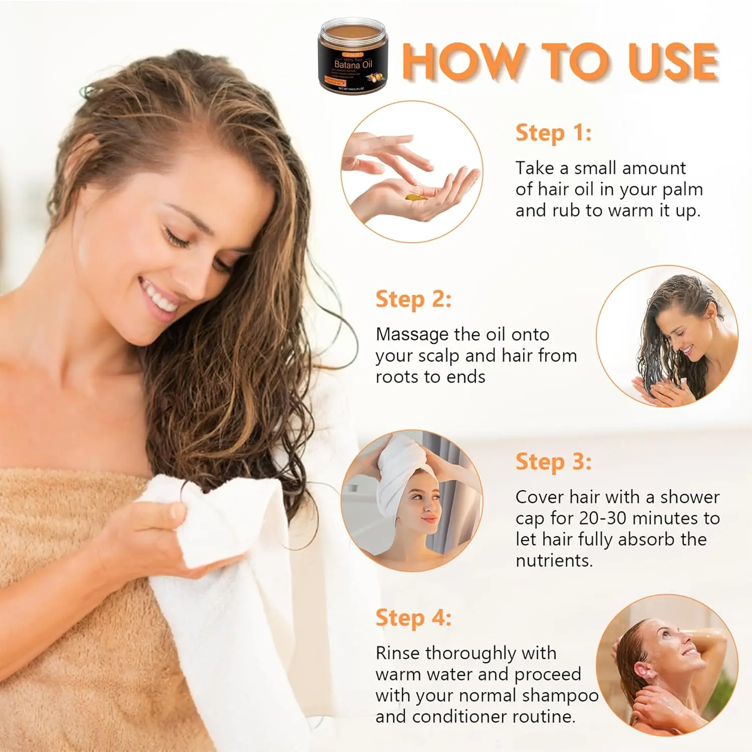 Raw batana oil extracted from American palm tree nuts helps to promote hair growth, moisturizes scalp and repair damaged hair naturally.