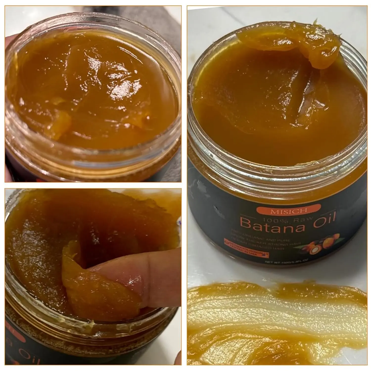 Raw batana oil extracted from American palm tree nuts helps to promote hair growth, moisturizes scalp and repair damaged hair naturally.