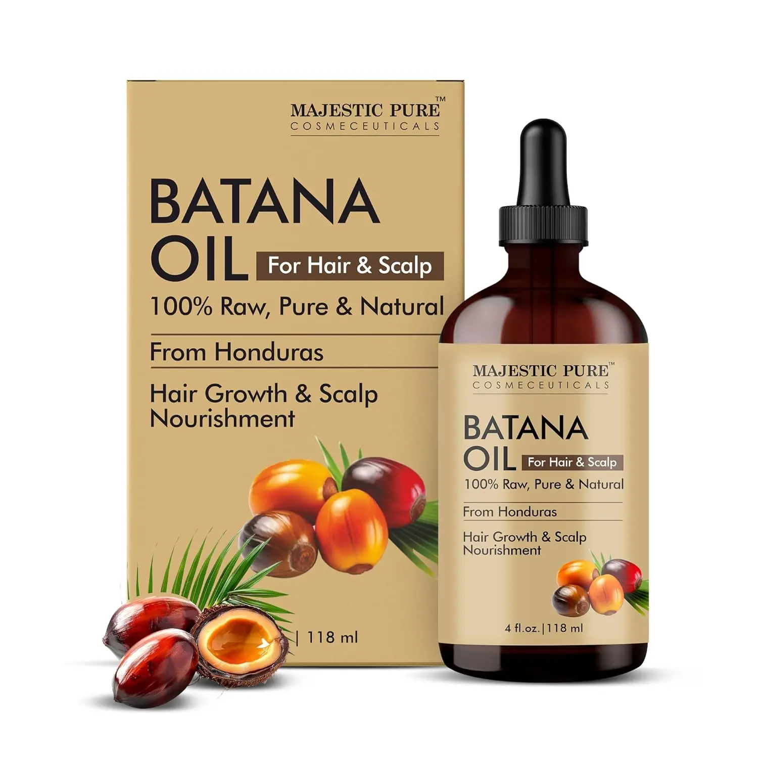 Majestic Pure Batana Oil nourishes the scalp, promotes hair growth, strengthens strands, and adds volume for all hair types.