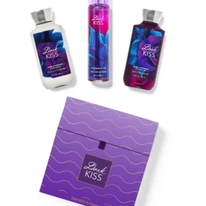 Bath & Body Works Dark Kiss fragrance bath and body gift set for girls, includes three pieces.