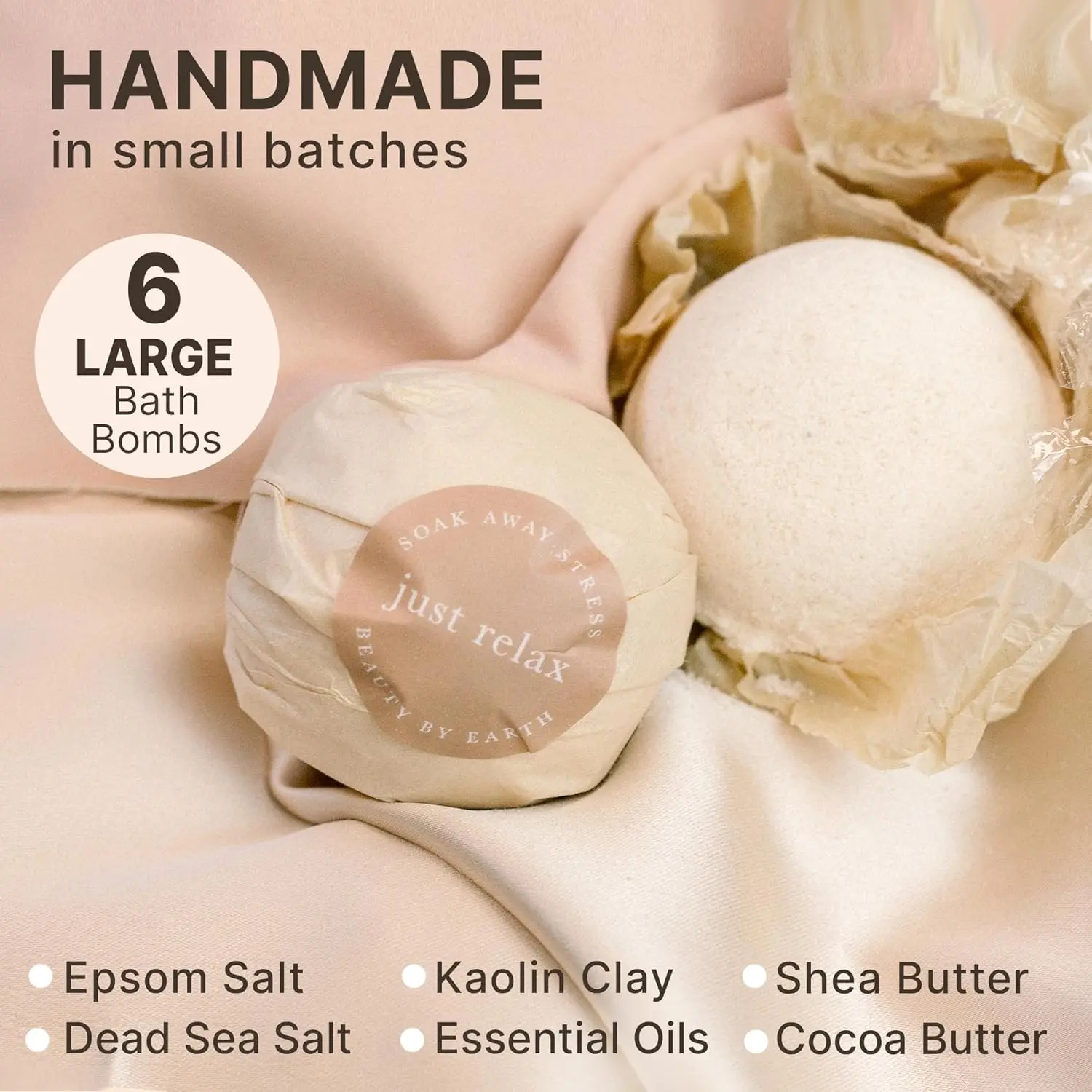 This USA-made bath bomb gift set features six organic and natural bath fizzies with essential oils, Epsom salt, clays, and butters, perfect for a relaxing spa experience for women, men, and kids.