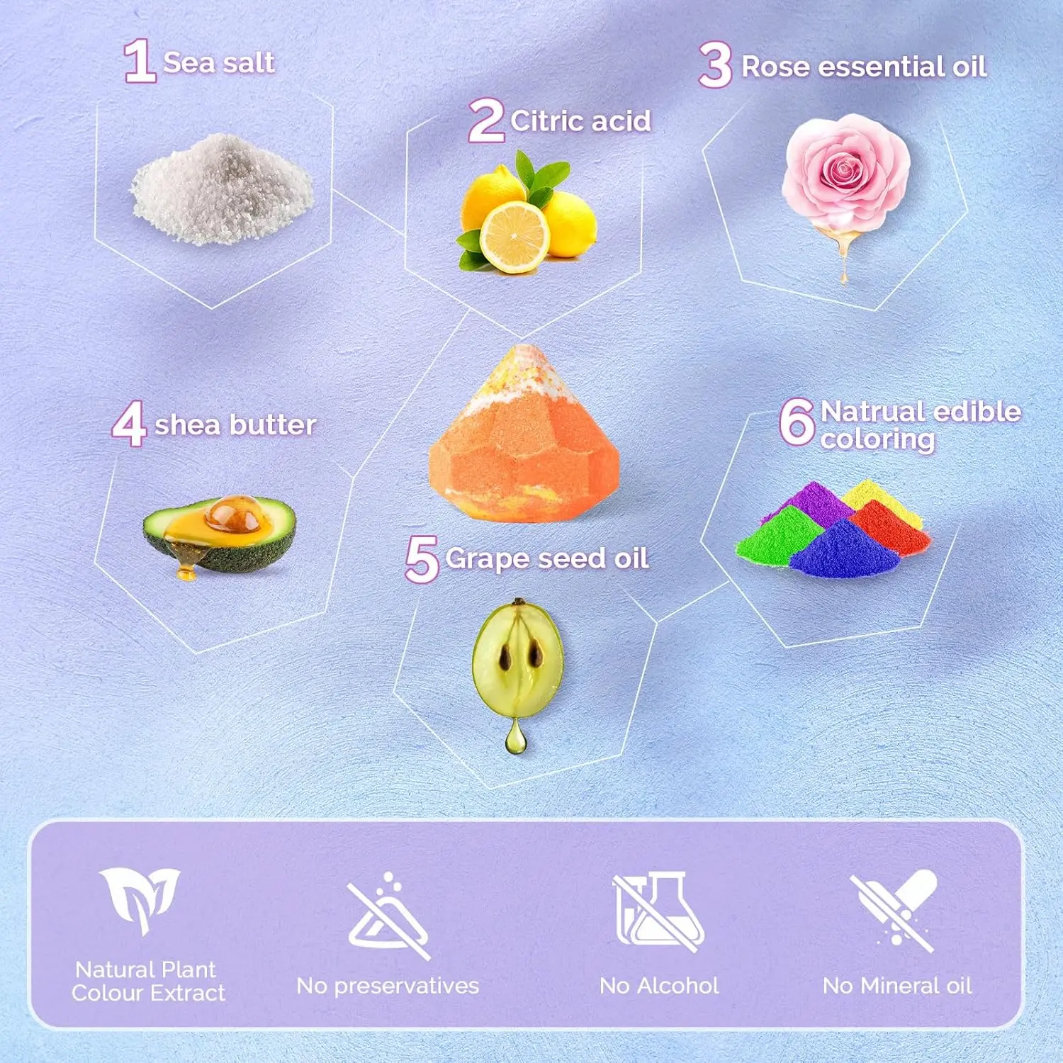 This bath bombs gift set for women contains ten individually wrapped bath bombs with natural sea salt and essential oils for a relaxing and colorful aromatherapy spa experience.