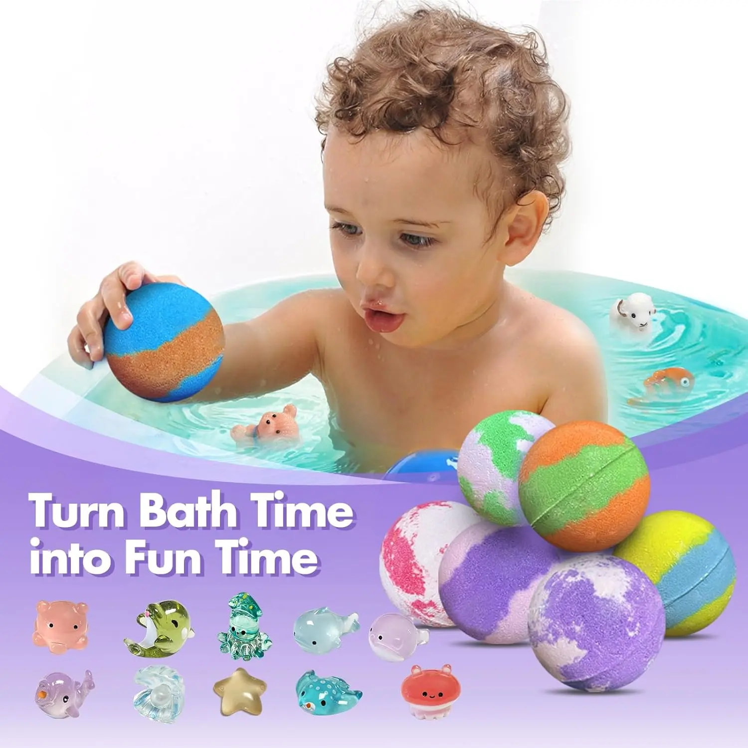 This gift set includes 32 bath bombs for kids with surprise land and sea animal toys inside, offering a fun and colorful bath experience with bubbles and pleasant scents.