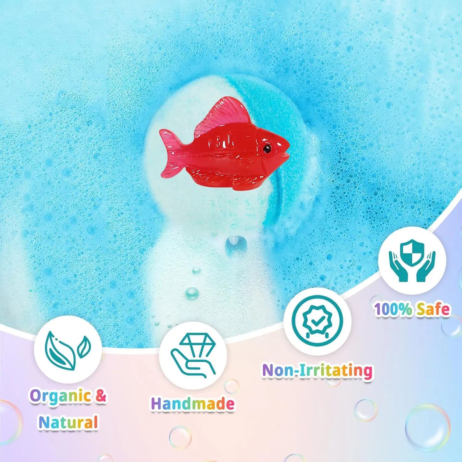 This 24 pack of kids bath bombs contains natural, colorful, fizzy bath bombs with surprise jungle and sea animal toys inside, making bath time fun for girls and boys.