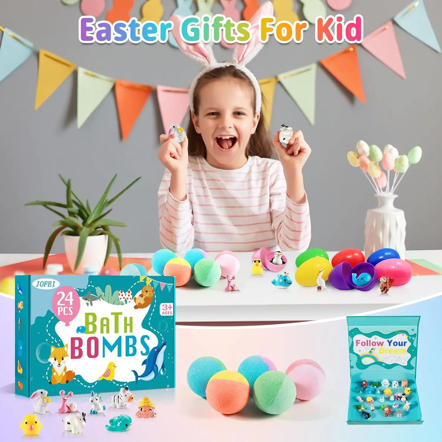 This 24 pack of kids bath bombs contains natural, colorful, fizzy bath bombs with surprise jungle and sea animal toys inside, making bath time fun for girls and boys.