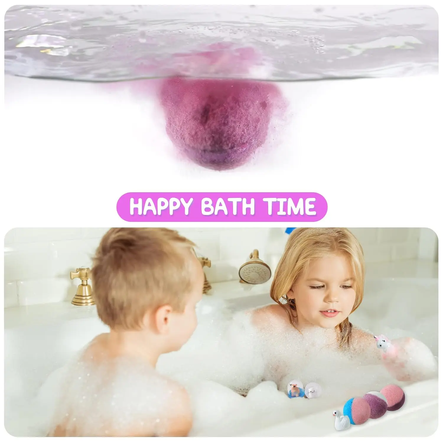 This bath bomb gift set for kids contains twenty organic bath bombs with surprise animal toys inside, perfect for a fun and fizzy bath time experience.