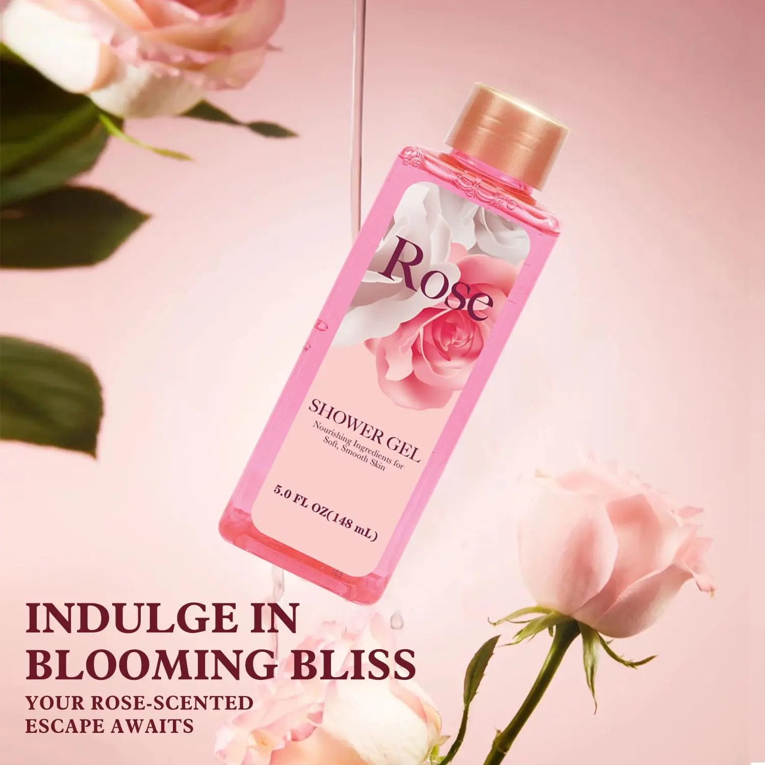 This luxurious rose-scented spa gift set for women includes body lotion, shower gel, a tumbler, and other pampering essentials for a relaxing at-home spa experience.