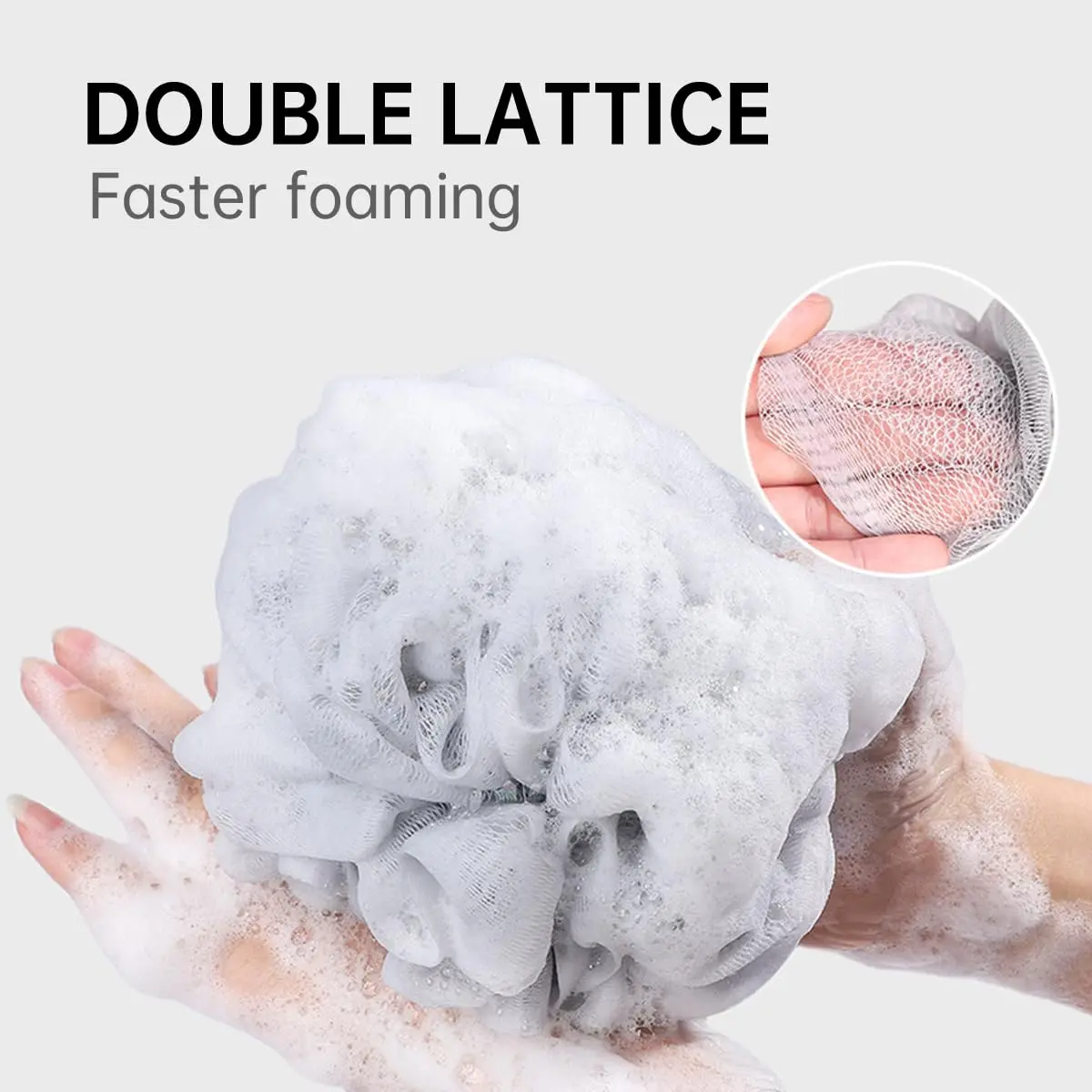 This image shows a four-pack of large, colorful bath loofahs designed for gentle exfoliation and creating a rich lather for a soothing and thorough body cleaning experience.