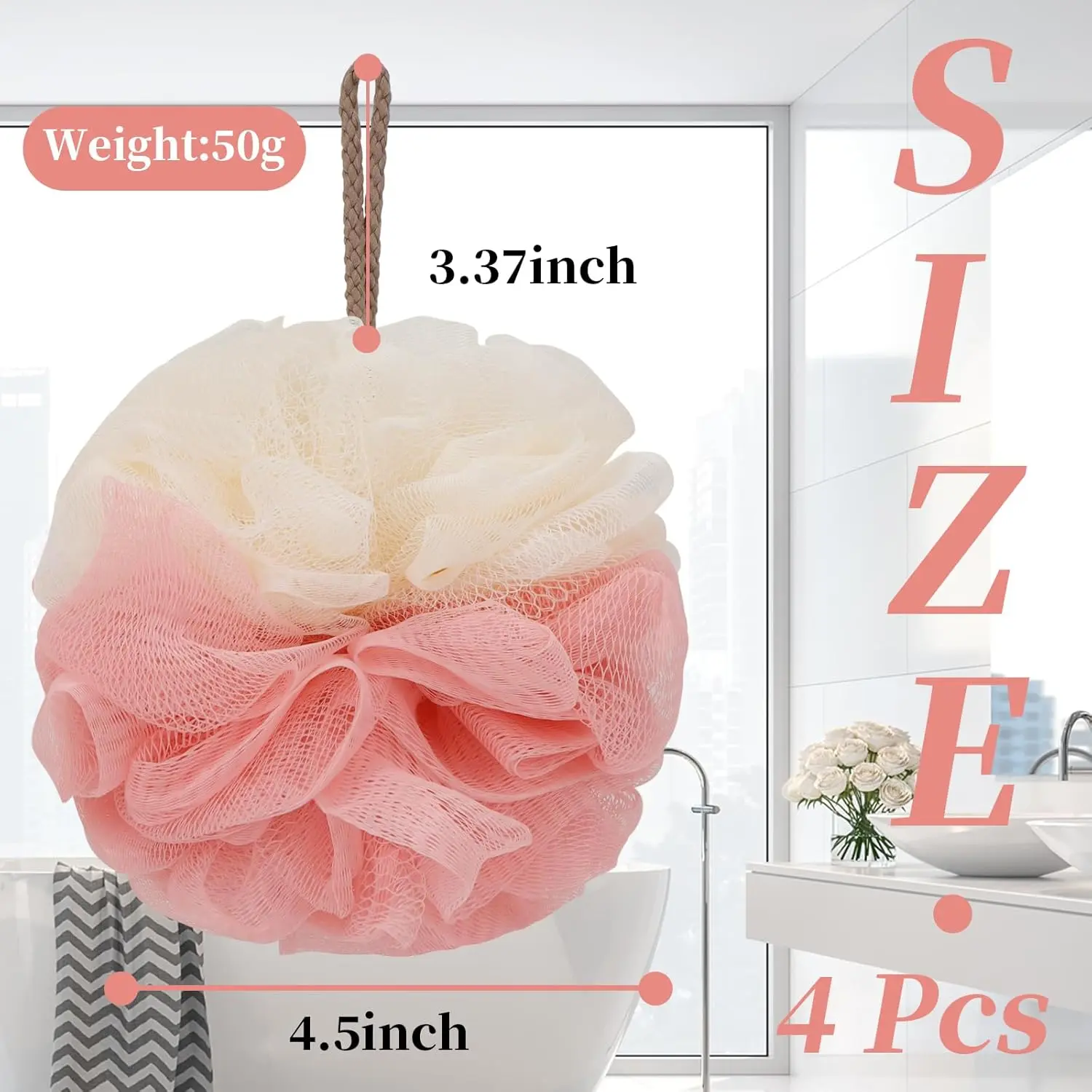 This colorful 4-pack of bath loofah sponges provides gentle exfoliation, creating a rich lather for smooth and soft skin with easy hanging storage.