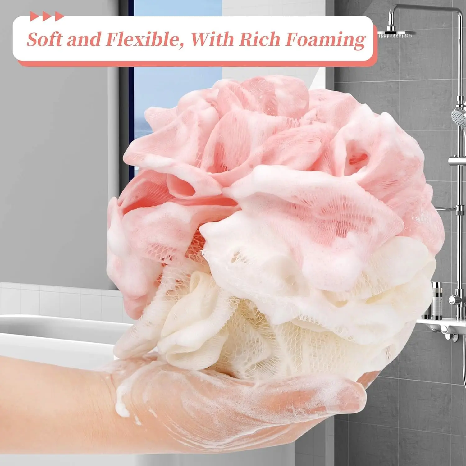 This colorful 4-pack of bath loofah sponges provides gentle exfoliation, creating a rich lather for smooth and soft skin with easy hanging storage.