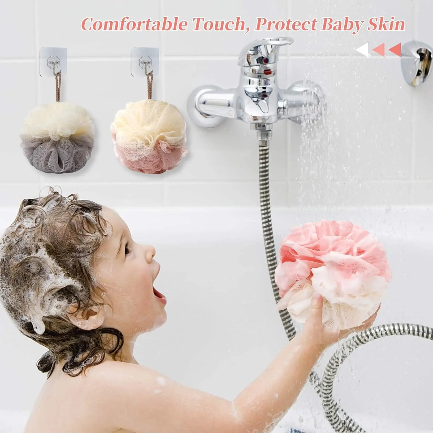 This colorful 4-pack of bath loofah sponges provides gentle exfoliation, creating a rich lather for smooth and soft skin with easy hanging storage.