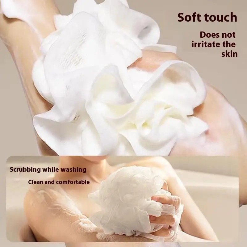Two colorful bath sponges, or shower loofahs, designed for exfoliating and washing, and capable of holding soap inside, suitable for men and women.