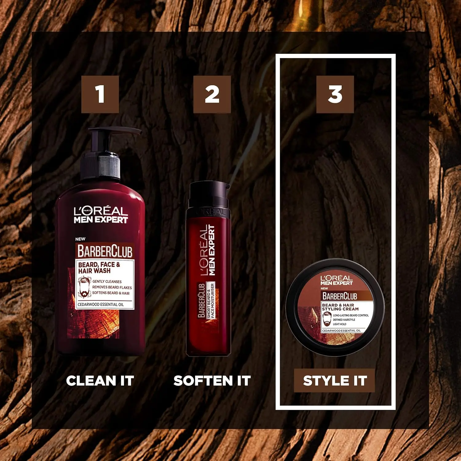 L'Oréal Barber Club beard and hair cream provides all-day beard control and hairstyle definition with cedar wood essential oil and a light hold.