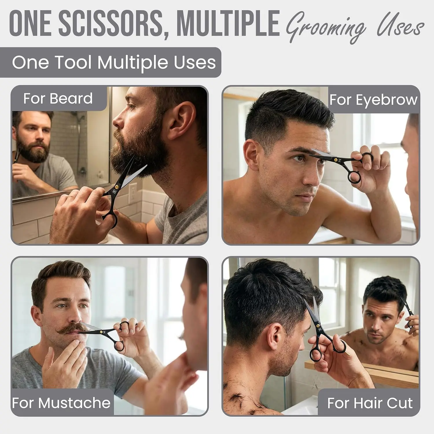 This premium quality handmade beard scissors grooming set for men includes mustache and beard combs with a leather pouch, perfect for precise facial hair trimming, eyebrows, and ear hair.
