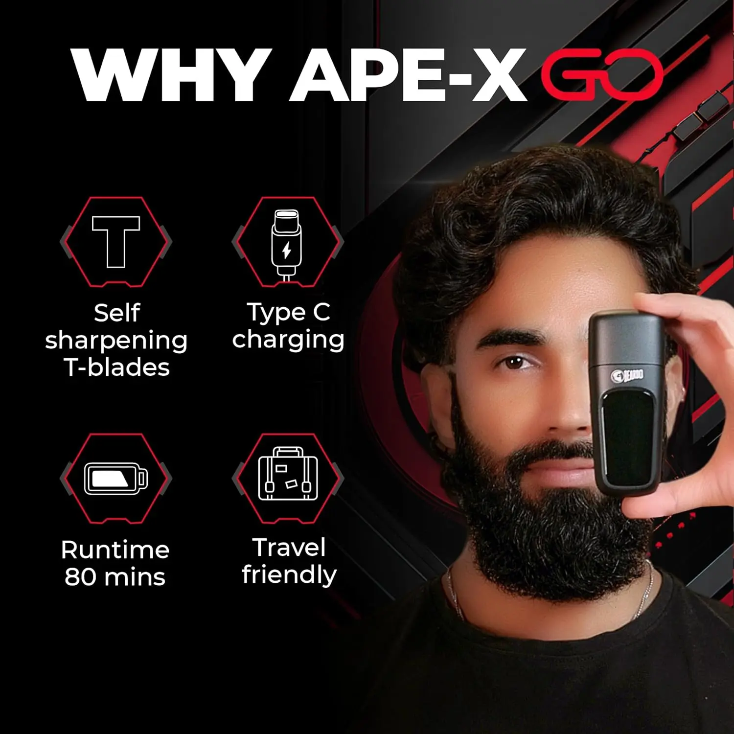 The Beardo Apex Go Trimmer is a compact and powerful grooming tool for men, featuring self-sharpening blades, multiple comb attachments, and a digital display, perfect for travel.