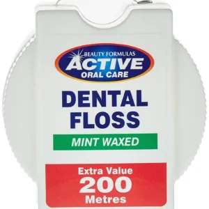 Beauty Formulas Active Mint waxed dental floss, a 200-meter spool of dental floss for a fresh and clean feeling.