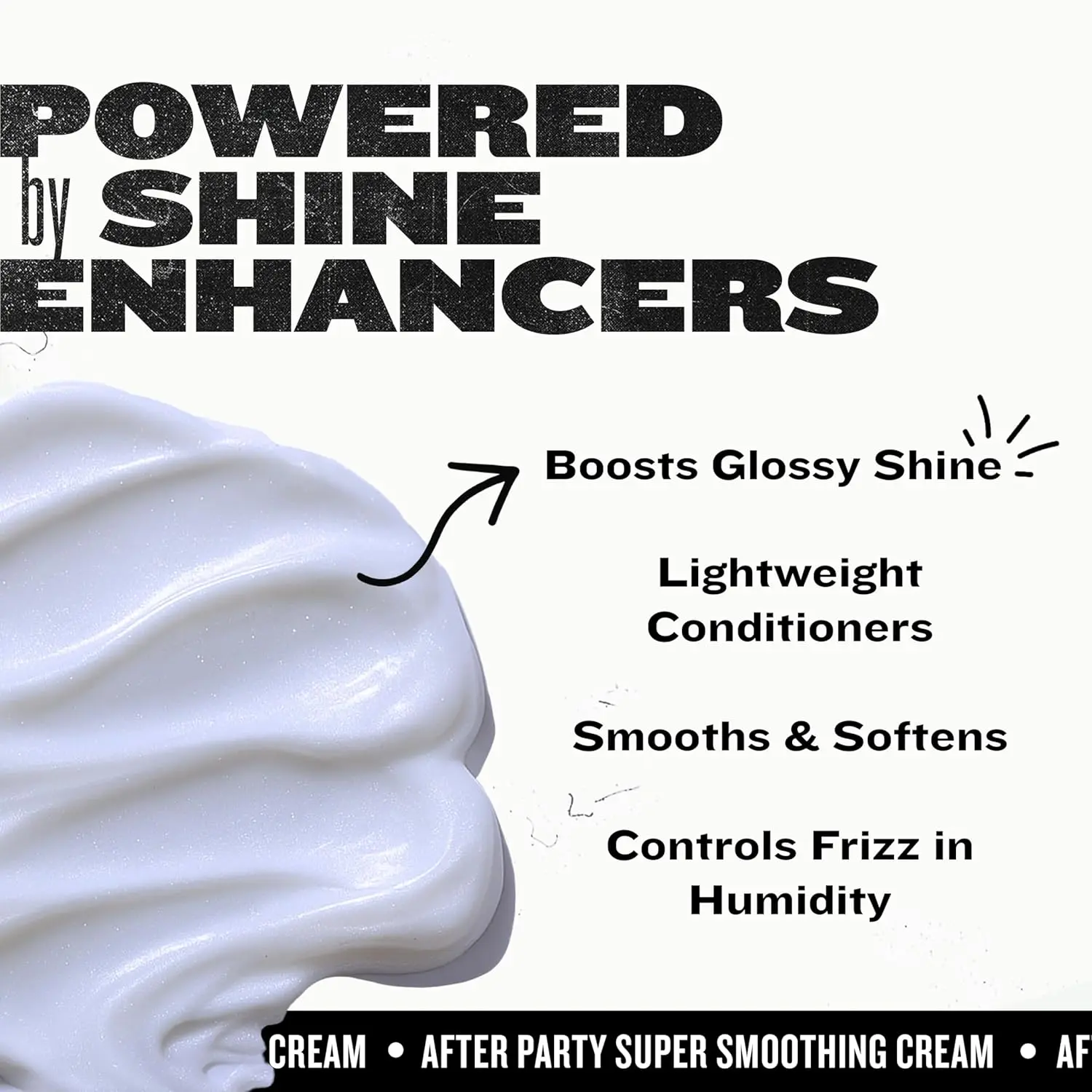 Bed Head After Party smoothing cream tames frizz and adds shine for silky, healthy-looking hair, perfect for frizzy, dull, or coarse hair types.