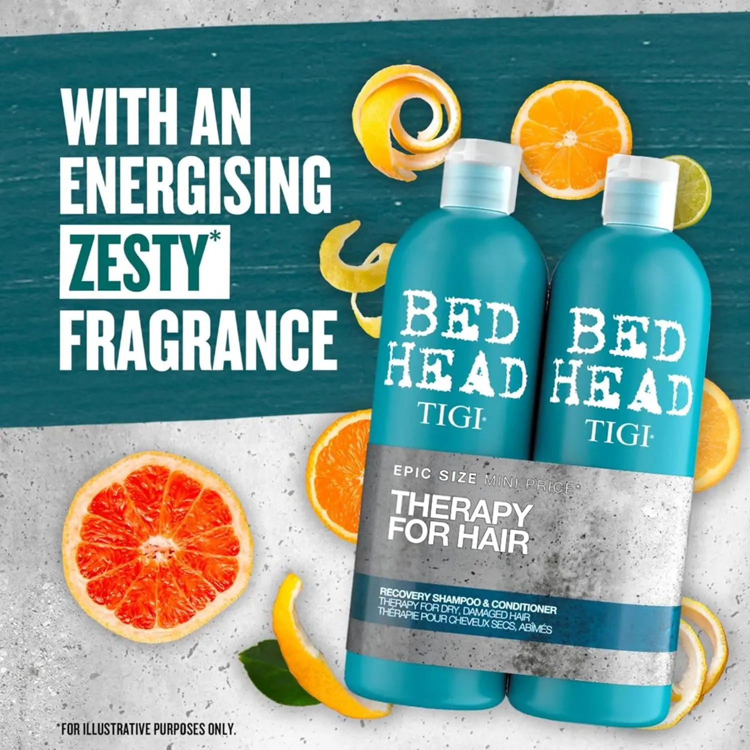 Bed Head Recovery shampoo and conditioner deeply hydrates dry, damaged hair, leaving it shiny, healthy, and revitalized.