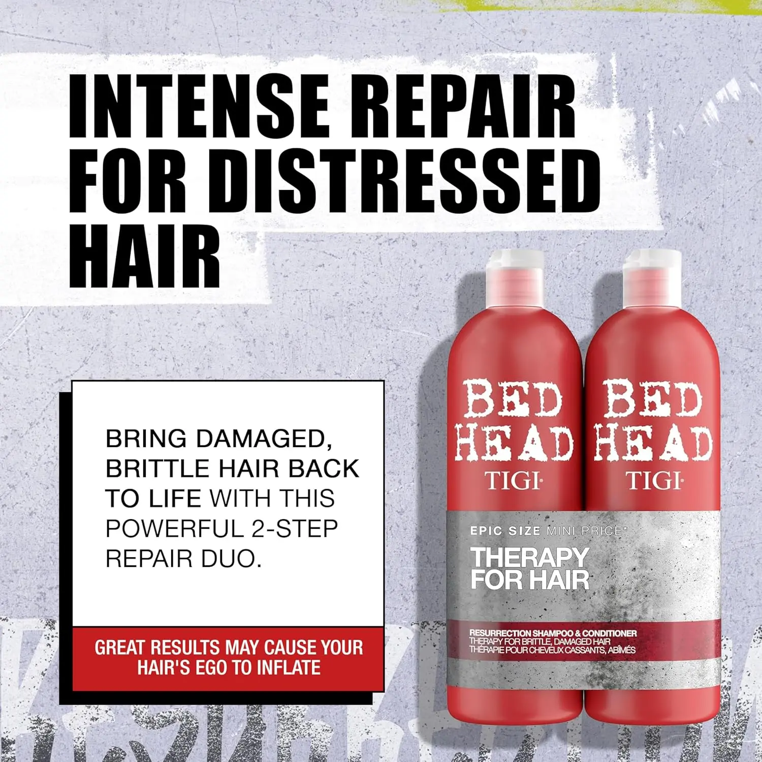 Bed Head TIGI Resurrection shampoo and conditioner for damaged hair deeply moisturizes and softens dry, unmanageable hair, leaving it silky smooth and shiny.