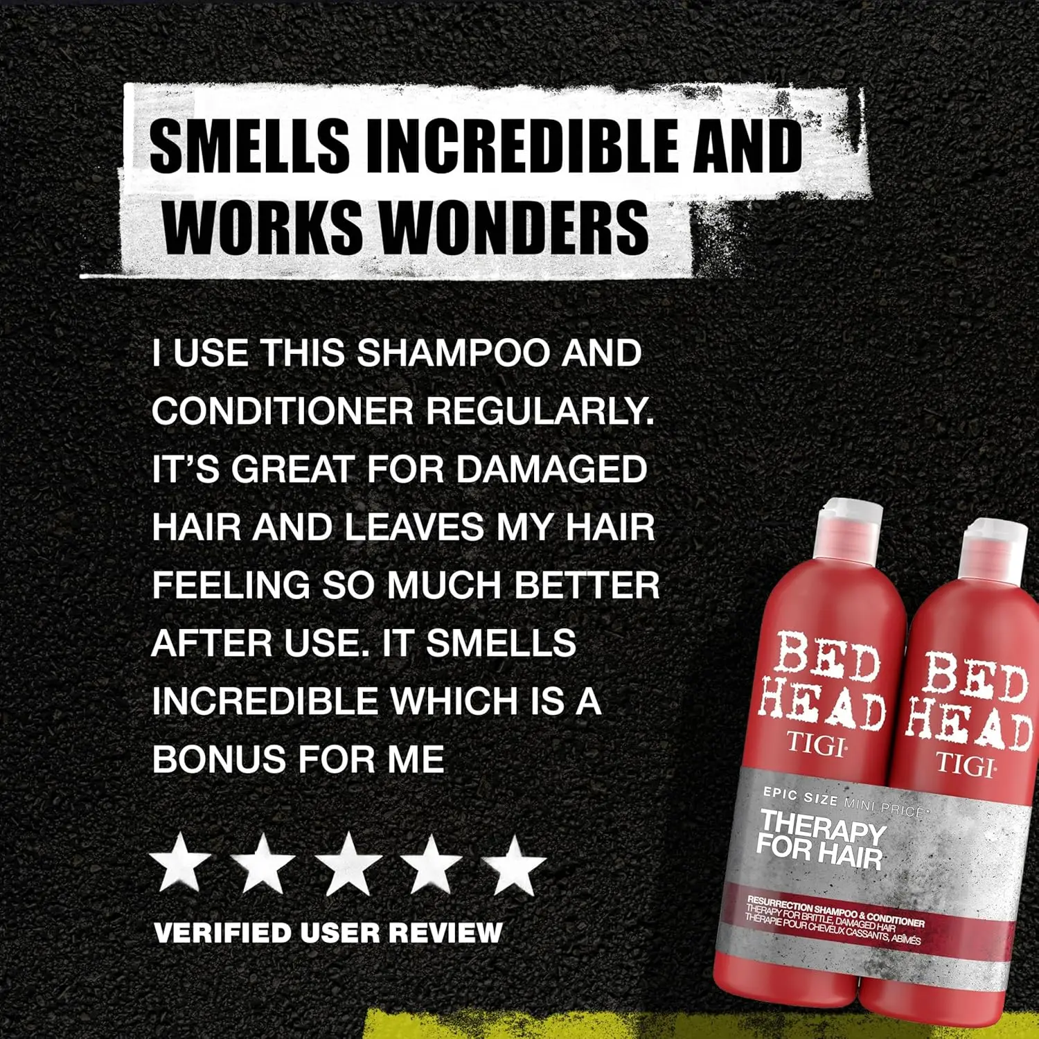 Bed Head TIGI Resurrection shampoo and conditioner for damaged hair deeply moisturizes and softens dry, unmanageable hair, leaving it silky smooth and shiny.