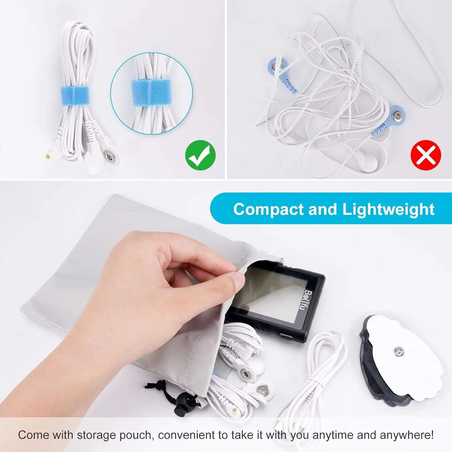 The Belifu TENS unit is a rechargeable muscle stimulator with multiple modes and electrode pads, designed to provide pain relief for the neck, back, and arms.