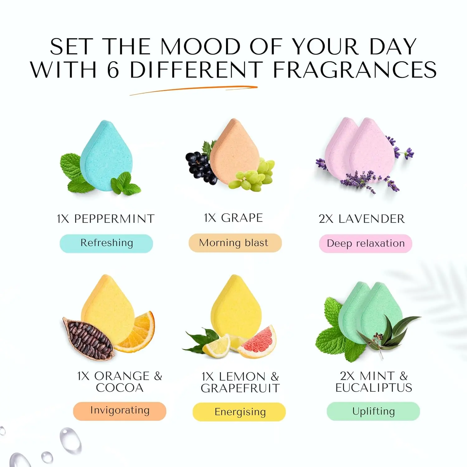 This Besoft aromatherapy shower steamers gift set includes eight shower bombs and two essential oils, perfect for creating a relaxing at-home spa experience.