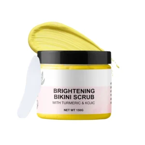 This exfoliating body scrub with turmeric and kojic acid gently removes bumps and blemishes, revealing smoother, radiant skin on the bikini area, inner thighs, and underarms.